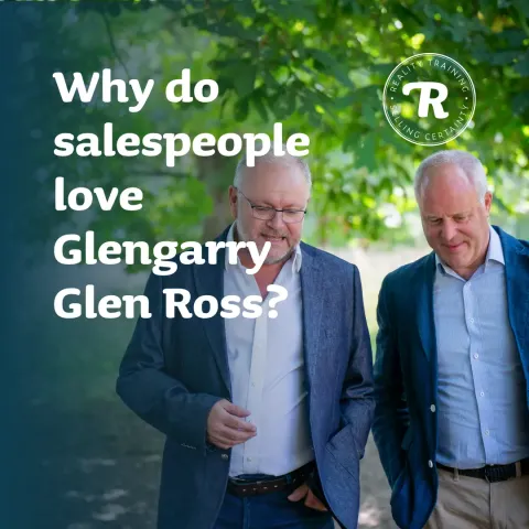 Bob and Jeremy walking outdoors with the headline: "Why do salespeople love Glengarry Glen Ross?"